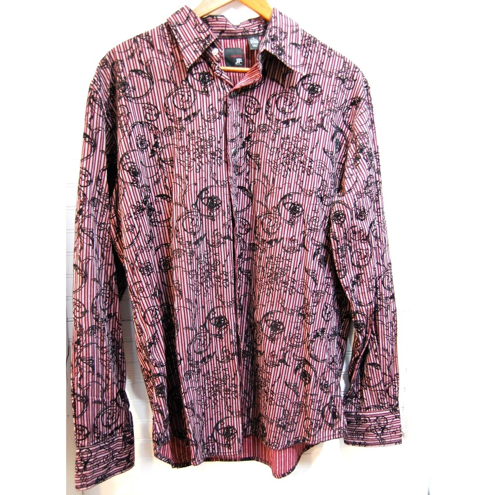 Men's Y2K button up shirt Large Vintage J. Ferrar‎ Red & Black Paisley striped